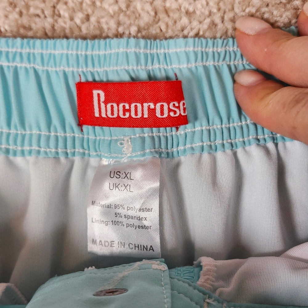 Rocorose Swim Trunks Light Blue Solid Polyester Spandex Beachwear XL - Picture 4 of 7
